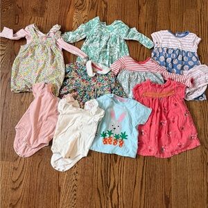 Baby Boden Girls Mixed Color Floral & Bunny Print Dress and Onesie Lot